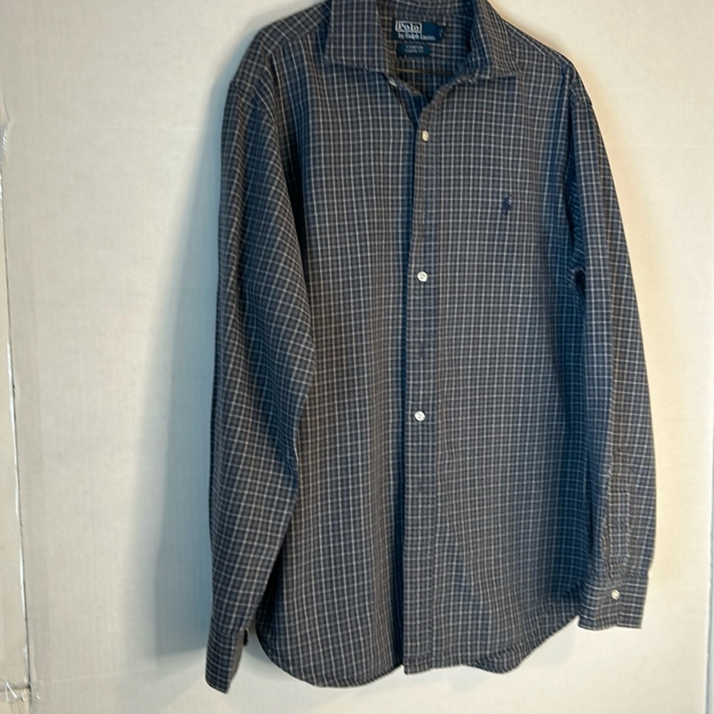 Polo by Ralph Lauren Button Down Long Sleeve Gray Plaid Shirt. Size XL